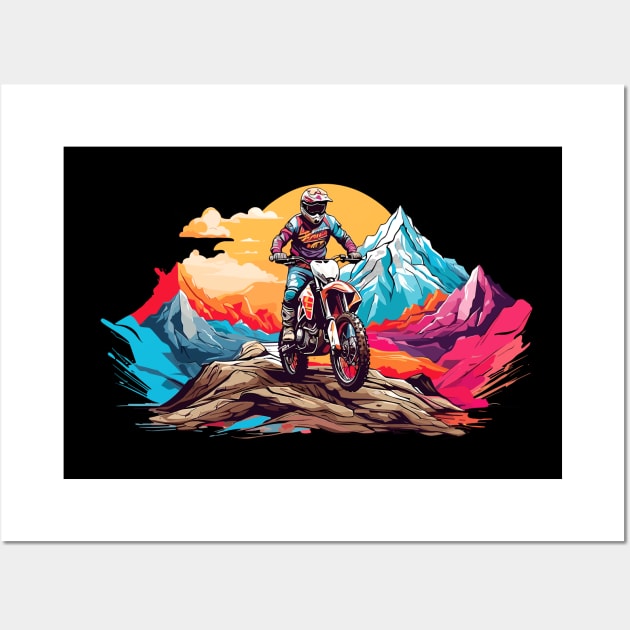 Colorful Dirt Bike Off Road Racer Mountain Landscape Design Wall Art by TF Brands